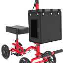 Lightweight Knee Scooter Crutch Alternative, Foldable & Adjustable Knee Scooter for Adults for Foot Surgery, Steerable Knee Walker with Detachable Storage Basket, Includes DIY Stickers-Hot Red