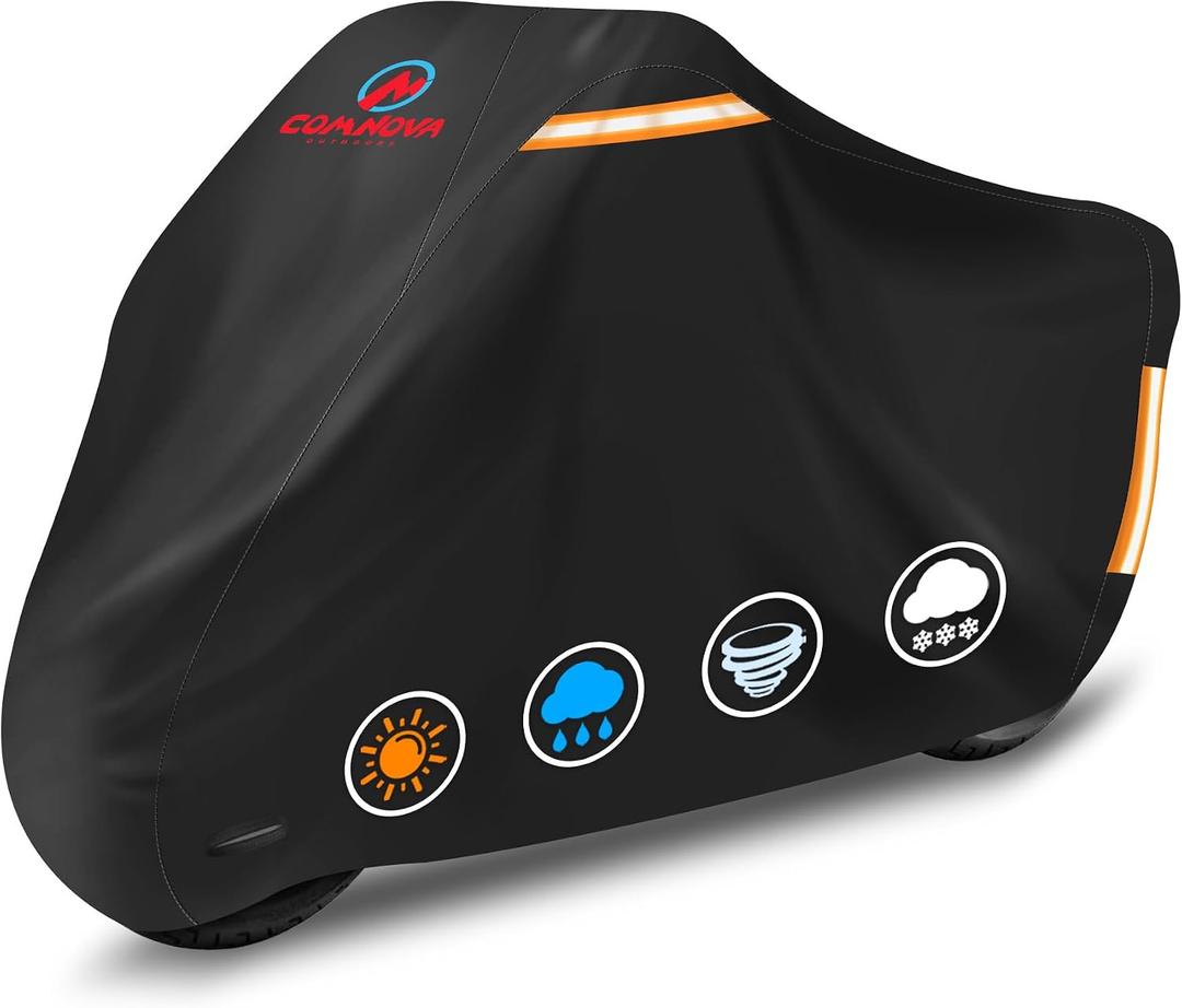 Comnova Motorcycle Cover 96 Inch - 600D Waterproof Outdoor Motorcycle Cover with Lock Hole, Powersports Vehicle Covers with All-Season Protection for Motorcycles