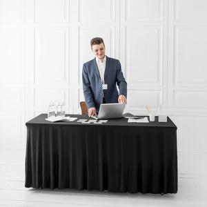 Your Magic Moment Spandex Table Skirt for Rectangle Tables 4 ft Black Fitted Tablecloth 1 Piece Fitted Table Covers for 4 Foot Tables Black for Parties