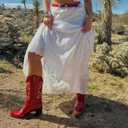 Yolkomo Cowboy Boots for Women Red Western Cowgirl Boots, Pointed Toe, Mid Calf, Knee High (Red)