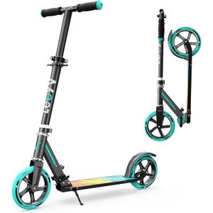 Scooter for Kids 6–12 & Adults, Max Load 240 LBS, Adjustable Height,Lightweight 2-Wheel, Foldable Kids Scooter with Big Wheels