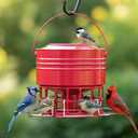 KOL Large Bird Feeder for Outdoors, 10LB Capacity Squirrel Proof Metal Feeder with 32 Feeding Ports & 3 Perches, Easy-Clean Hanging Birdfeeder for Cardinals, Bluebirds, Finches (Red)