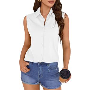 COUXILY Wrinkle-Free & Non-Iron Women's Sleeveless Button Down Shirts Blouses with Mulberry Silk Tank Casual Work Tops (Medium)