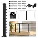 Muzata Black Corner 36 Inch Modular Cable Railing Post T-drilled One-Post Corner Solution Surface Mount Stainless Steel Cable Railing System Kit Indoor Outdoor Modular Post Kit RW39