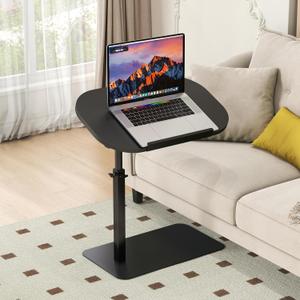 Solid Wood C Shaped Side Table for Sofa/Bed, Adjustable Height C Shaped End Table Metal Base, 360Swivel/Flip Top Couch Tables That Slide Under, Small Spaces Laptop Stand Coffee Table (Black), 12 Inches X 18 Inches X 18 Inches