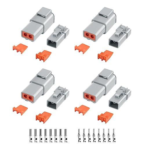 32 PCS Deutsch DTP Connector Kit 2 Pin Automotive Waterproof Connectors 4 sets with Size 12 Stamped Contacts Gauge 14-12 AWG Wire Size,25A