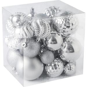 Christmas Balls Ornaments -36pcs Shatterproof Christmas Tree Decorations with Hanging Loop for Xmas Tree Wedding Holiday Party Home Decor,6 Styles in 3 Sizes (Silver)