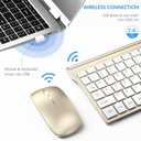 Wireless Keyboard and Mouse Ultra Slim Combo, TopMate 2.4G Silent Compact USB 2400DPI Mouse and Scissor Switch Keyboard Set with Cover, Batteries Included, for PC/Laptop/Windows/Mac - Gold White