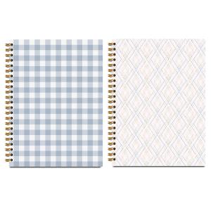 SDFBFVSA 2 Pcs Spiral Journal Notebook, Cute Spiral Notebooks for Women Girls Friend, 160 Pages Trendy Hardcover Journal Notebook for Writing Travel Business Home Office Aesthetic Notebooks Plaid