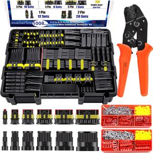 1008PCS 63 Sets Waterproof Automotive Electrical Connectors Waterproof Wire Connectors Automotive Replacement Ignition Plug Connectors 1/2/3/4/5/6 Pin with Ratcheting Crimper Pliers