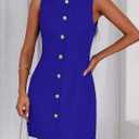 PRETTYGARDEN Work Dresses for Women 2026 Summer Business Formal Short Dress Sleeveless Button Down Elegant Office Outfits (Blue, XL)