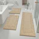 Pauwer Bathroom Rugs Sets 3 Piece Bathroom Shower Rugs with U-Shaped Contour Toilet Mat Absorbent Microfiber Plush Bath Mats Non Slip Bath Rug Machine Washable Shaggy Bath Mat Set, Beige (18"x26"+18"x48"+u Shape 20"x24")