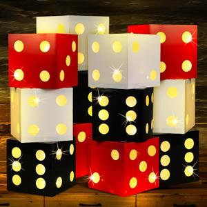 12 Pcs Large Dice Favor Boxes with Light 11.8 Inch Casino Party Decorations Giant Dice Box Jumbo Balloon Boxes Casino Birthday Party Las Vegas Casino Game Night Table Decor