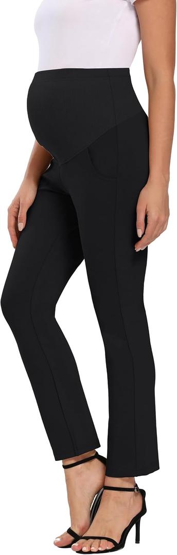 Foucome Women's Maternity Pants for Work Over The Belly Bootcut Dress Pants Stretch Pregnancy Trousers (Black, L)