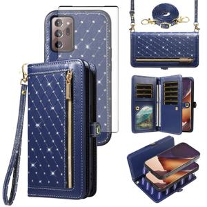 Phone Case for Samsung Galaxy S20 FE 5G 6.5 inch Zipper Wallet Cell Cover Screen Protector Crossbody Strap Bling Flip Credit Card Holder S 20 EF UW S20FE5G S20FE 20S S2O Fan Edition Women, Dark Blue
