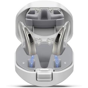 Lentorgi Rechargeable Hearing Aids for Seniors with Noise Reduction, BTE Hearing Aids for People with Mild Moderate Severe Hearing Loss, Dual Microphones, Comfortable Fit - Champagne