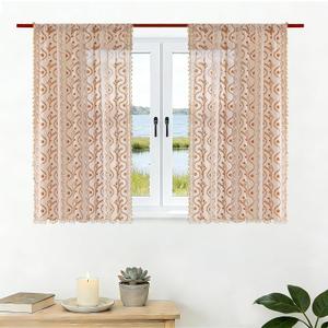Short Cafe Curtains for Small Window 45 Inch 2 Panels,Beige Floral Terracotta Boho Kitchen Curtain,Mid Century Bedroom Drapes with Tassel Decor,Beige and Rust Orange