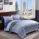 Full Comforter Sets Striped, Ocean Blue Coastal Bedding Set 7 Pieces for Boys Girls Teen, All Season Bed in a Bag for Dorm with Sheets, Pillowcases & Shams