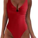Women's One Piece Swimsuits Tummy Control U Wire Bathing Suit Ruched Push Up Swimwear High Cut Monokini (Red), M