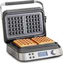 GreenPan Stainless Steel 2-Square Waffle Maker Iron, Healthy Ceramic Nonstick Plates, Adjustable Shade & Crunch Settings, Large Moat Prevents Overflow, Easy-to-use Presets LED Display, PFAS-Free