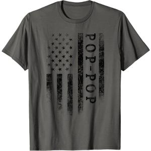 Pop-Pop Patriotic American USA Flag Father's Day Poppop T-Shirt (Gray, L)