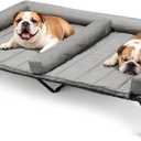 Veehoo Elevated Dog Bed for Two Dogs, Cooling Raised Dog Bed with Removable Waterproof Bolster Mat, 53" x 37.5" Double Dog Bed, Outdoor & Indoor Pet Cot with Breathable Mesh, Non-Slip Feet, Grey