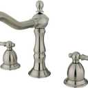 Kingston Brass KS1978AL Heritage Widespread Lavatory Faucet with Metal lever handle, Brushed Nickel
