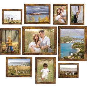Gallery Wall Frame Set, Picture Frames Collage Wall Decor 10 Pcs, Picture Frame Set for Wall Mounting or Tabletop Display, Multi Sizes Including 8x10, 5x7, 4x6 Family Photo Frames,Rustic Brown