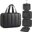 BAGSMART Travel Toiletry Bag for women, Portable Hanging Hook Makeup Bag Organizer, Waterproof Makeup Cosmetic Bag, for Full-Size Accessories, Toiletries,Black