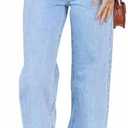 Women's Wide Leg Jeans Low Waisted Strechy Baggy Loose Boyfriend Denim Pants (Blue, L)