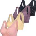 Womens Daisy Bra Front Closure Sports Bras Beauty Back Full Coverage Comfor Easy Close Bra Front Buckle Corset Beige (44, Beige Black Pink Purple 4pcs)