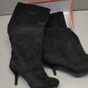 Women's Knee High Suede Boots for Women Wide Calf Square Toe Stiletto Heels Tall Boots Pull On High Heel Long Booties (Black) 7.5