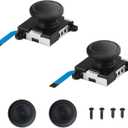 3D Replacement Joystick Analog, Thumb Stick for Nintendo Switch, 2-Pack Analog Joystick Replacement with 2pcs Thumb Stick Caps & Screws (Black)