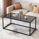 SAYGOER Coffee Table,Tempered Glass Rectangular Center Tables,Modern Tea Table with Open Space for Living Room,Apartment, Office, Small Space,Easy Assembly,Gray Black (39.3"D x 19.7"W x 17.7"H, Grey)