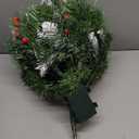 Outdoor Christmas Tree Urn Filler 2 Set, Pre-lit Artificial Flocked Xmas Tree with Cones & Red Berries, Small Christmas Tree with 70 Warm Lights (Frosted Green)