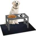 Metal Raised Dog Bowl, 10" Tall Elevate Dog Feeder Stand with 2 Stainless Steel 42oz Bowls & 16x24 Non-Slip Mat  Stronger Dogs Food & Water Bowl Stand (Grey)