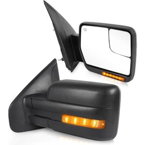 JDMSPEED Pair Driver & Passenger Side Tow Mirrors Compatible with 2004-2014 Ford F-150 with Heated Power Glass Manual Folding Turn Signal Puddle Light(Black)