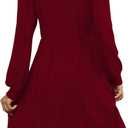 OFEEFAN Womens Knit Sweater Dress with Pockets Square Neck Long Sleeve Dresses (Small, Burgundy)