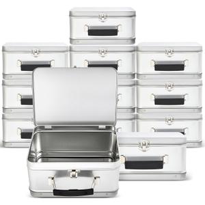 Rtteri 12 Pack DIY Lunch Box Tin Retro Set 8 x 6 x 4 Inches with Hinged Lids DIY Large Box for Storage Blank Design Vintage Metal Lunchbox for Kids Sandwich Containers (White)