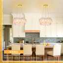 20" Pink Flower Crystal LED Chandelier Gold Elegant Light Fixture