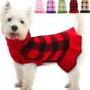 Dog Sweater Dress Plaid Knitwear for Small Medium Dogs Warm Puppy Pet Turtleneck Stretch Pullover Cute Fall Winter Vest Clothes with Leash Hole for Christmas (Red, S)