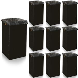 Nosiny 10 Pcs 50 Gallon Corrugated Cardboard Trash Cans for Events, Disposable and Reusable Cardboard Bin Bulk with Trash Bag, Recycling Pop-up Garbage Box, Foldable Waste Container for Party (Black)