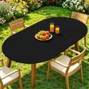 Moosfor Oval Spandex Tablecloth, Elastic Fitted Waterproof Tablecloths for 48" x 68" Tables, Stretch Washable Picnic Table Cover for Camping, Dining, Indoor and Outdoor, Black