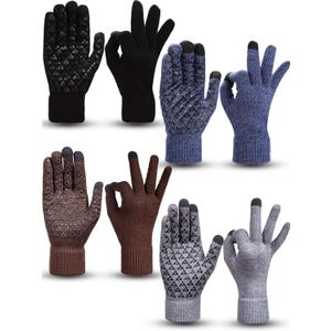 SATINIOR 4 Pairs Winter Knit Touchscreen Gloves Warm Texting Gloves Elastic Anti-slip for Adults (Large, Black, Navy, Coffee, Grey)
