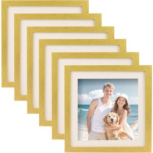 TOFOREVO 10x10 Picture Frames Set of 6 Gold Wood Grain Photo Frame for Gallery Wall Mounting or Tabletop Display