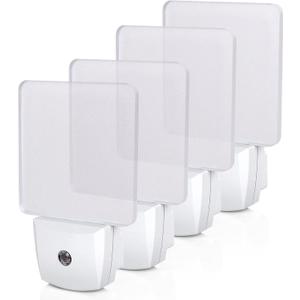 DEWENWILS Plug in LED Night Light with Light Sensor, Dusk to Dawn, Kids Nightlight for Nursery, Bathroom, Hallway, Bedroom, Cool White Light, Flat Clear Design, UL Listed, 4 Pack