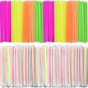 ALINK 1000 PCS Neon Colored Plastic Disposable Drinking Straws, Individually Wrapped Straight Party Straws - 7.75" x 0.23"