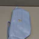 Monogrammed Gift for Women Girls, Initial Makeup Bag, Personalized Double Layer Cosmetic Bag with Makeup Brush Organizer, Large Capacity PU Leather Travel Toiletry Bag, Sister Gifts (Blue)