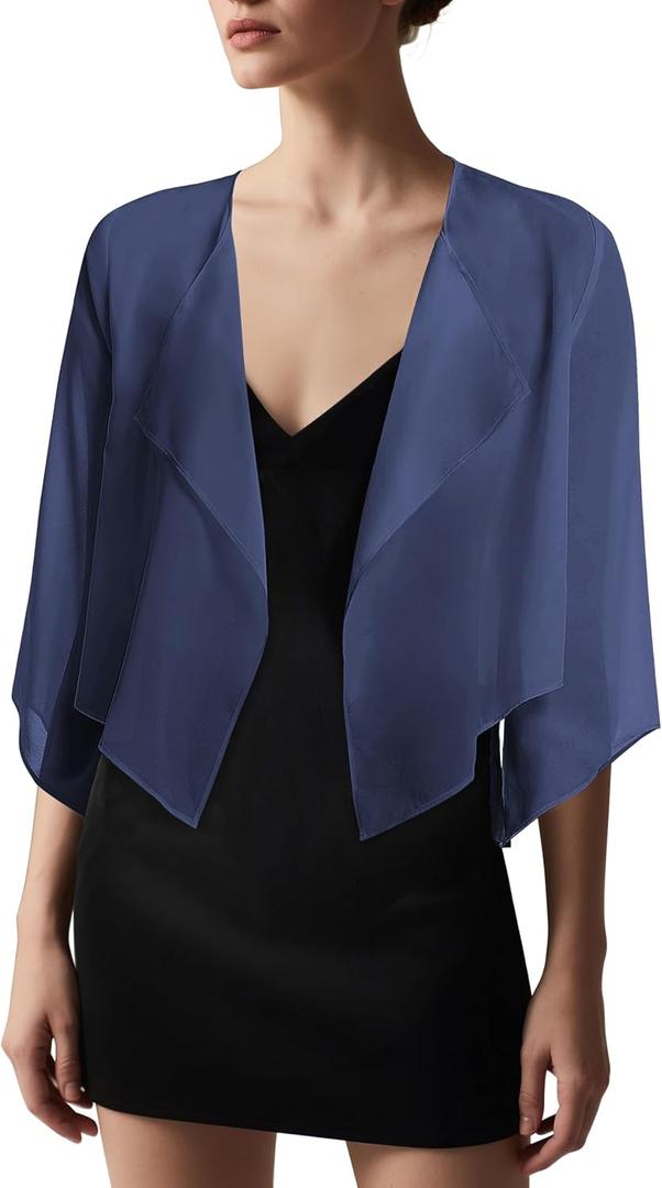 Urban CoCo Women's Chiffon Shrug Cardigan Open Front 3/ 4 Sleeve Drape Irregular Hem Bolero Summer Cover Up(S, Navy Blue)