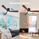 52" Ceiling Fans Flush Mount with Lights and Remote Control, Dark Brown Solid Wood Ceiling Fans for Indoor Outdoor Farmhouse, Timing 6 Speeds 3 Color Light with Memory Lighting